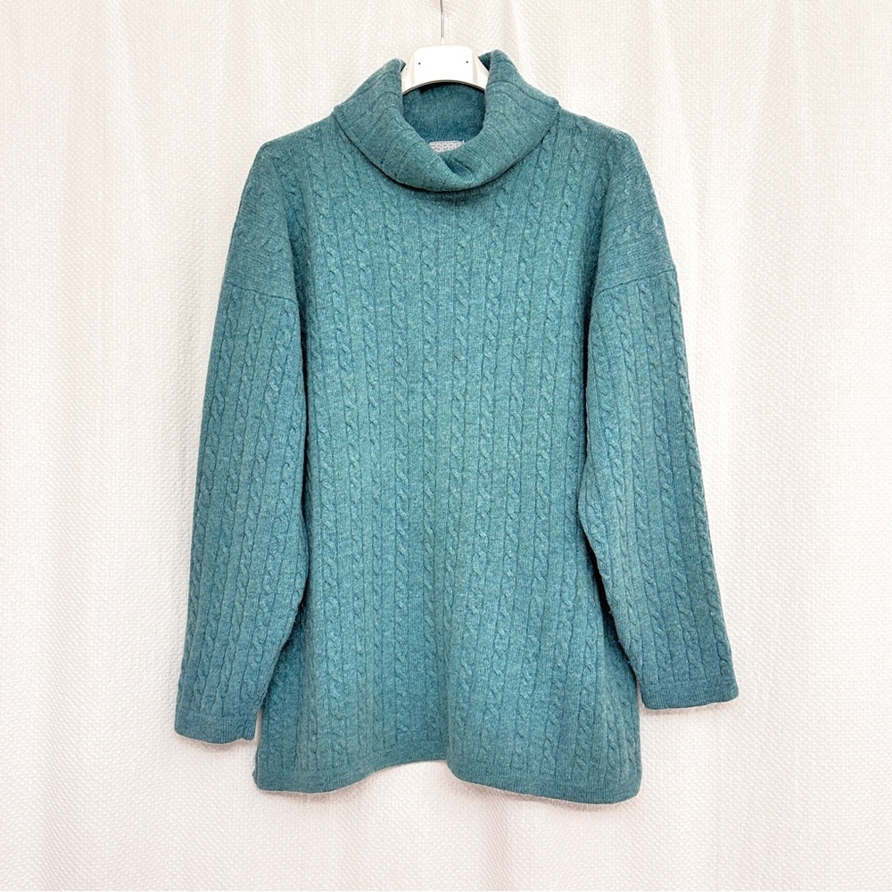 Vintage Esprit Teal Cowl Neck Sweater Oversized Chunky Knight made in Hong Kong
